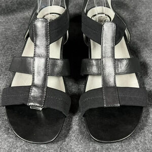 ABEO womens 9 narrow RUTH sandal black leather chunky heel supportive strappy
